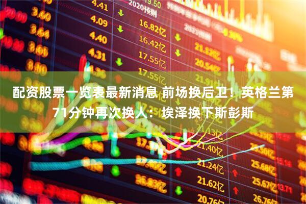 配资股票一览表最新消息 前场换后卫！英格兰第71分钟再次换人：埃泽换下斯彭斯